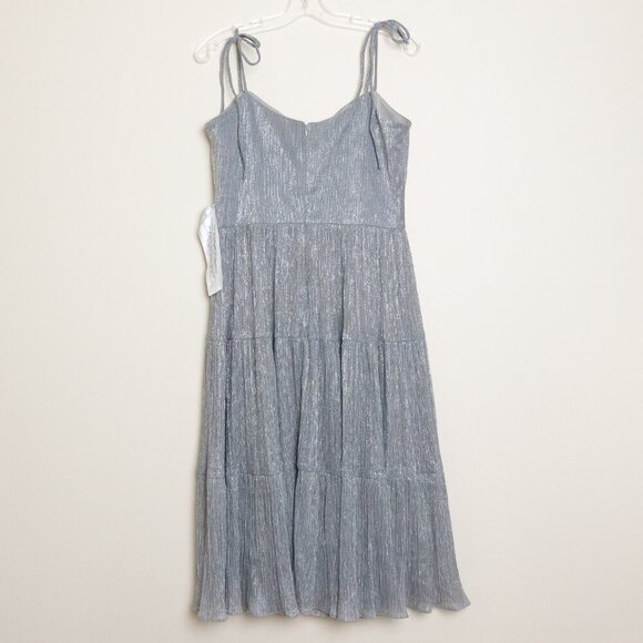 Dress the Population Dream Metallic Tiered Midi Dress Silver Gray - Picture 4 of 12